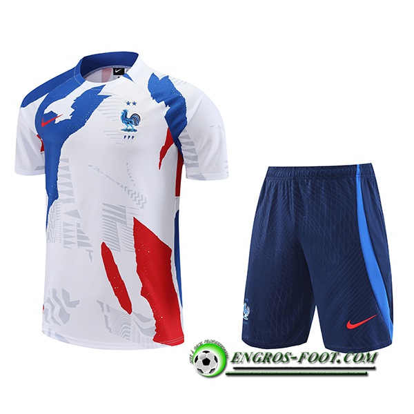 Ensemble Training T-Shirts + Shorts France Blanc/Rouge/Bleu 2023/2024