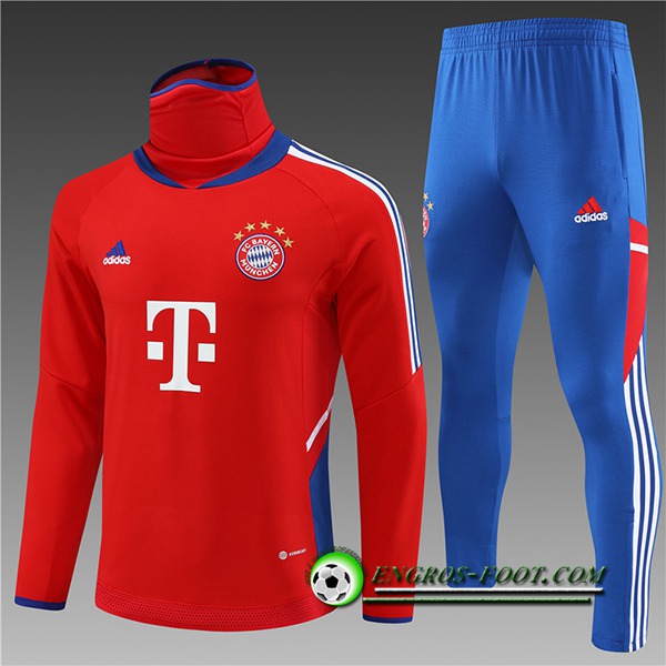 Ensemble Survetement de Foot Bayern Munich High Collar Enfant Rouge 2022/2023