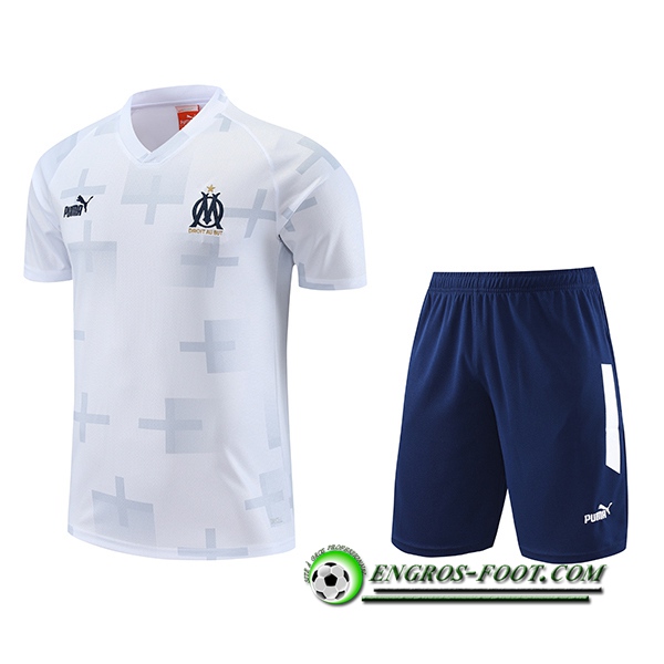 Ensemble Training T-Shirts + Shorts Marseille Blanc 2023/2024