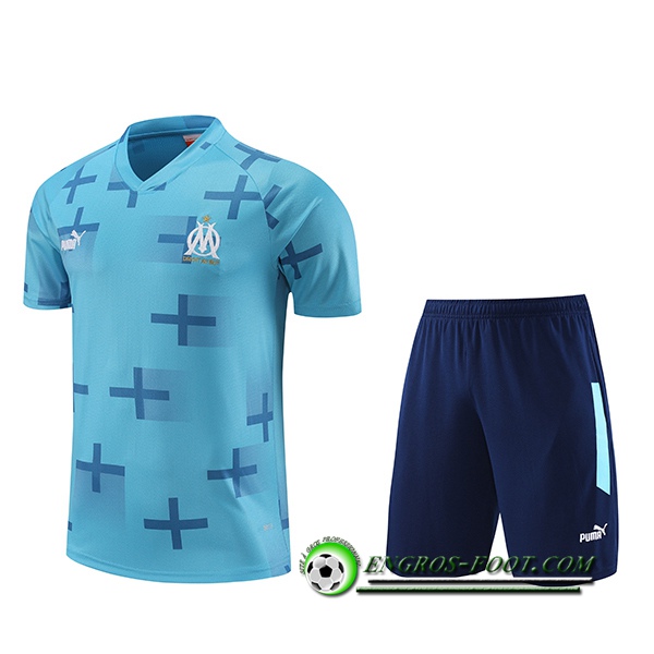 Ensemble Training T-Shirts + Shorts Marseille Bleu Clair 2023/2024