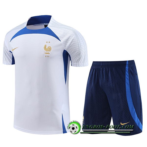 Ensemble Training T-Shirts + Shorts France Blanc 2023/2024