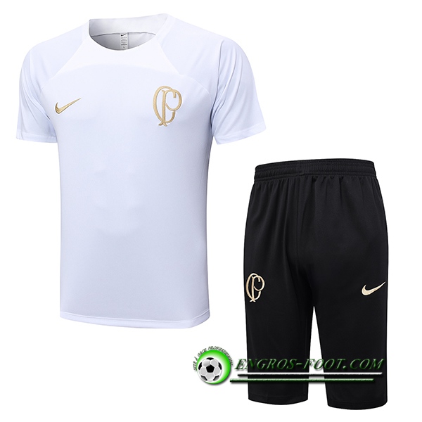 Ensemble Training T-Shirts + Shorts Corinthians Blanc 2023/2024