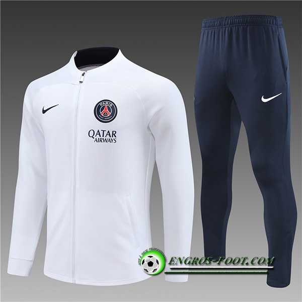 Ensemble Survetement de Foot - Veste PSG Enfant Blanc 2022/2023