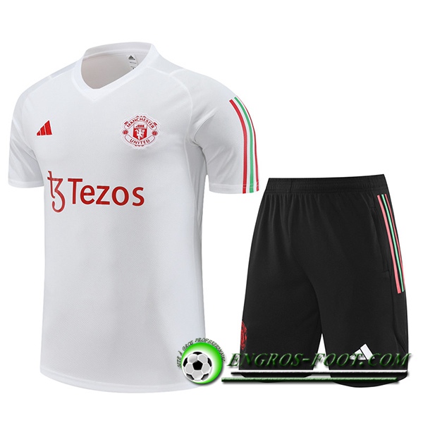 Ensemble Training T-Shirts + Shorts Manchester United Blanc 2023/2024