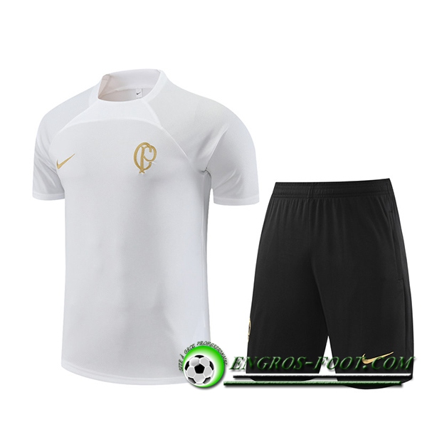 Ensemble Training T-Shirts + Shorts Corinthians Blanc 2023/2024