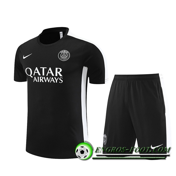 Ensemble Training T-Shirts + Shorts PSG Noir 2023/2024