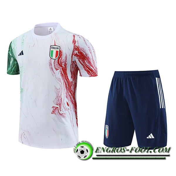 Ensemble Training T-Shirts + Shorts Italie Blanc 2023/2024