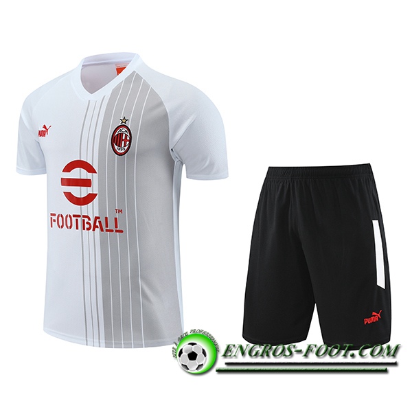 Ensemble Training T-Shirts + Shorts Milan AC Blanc/Gris 2023/2024