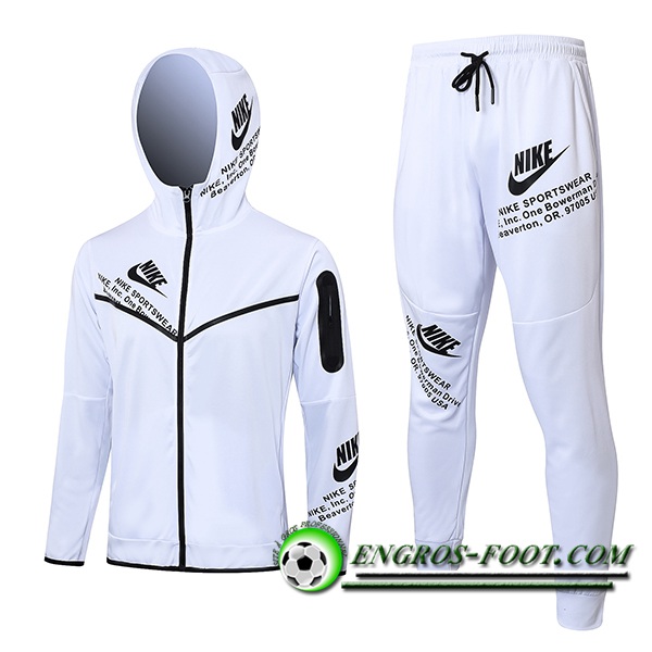 Ensemble Survetement Veste A Capuche Coupe-Vent Nike Blanc 2023/2024