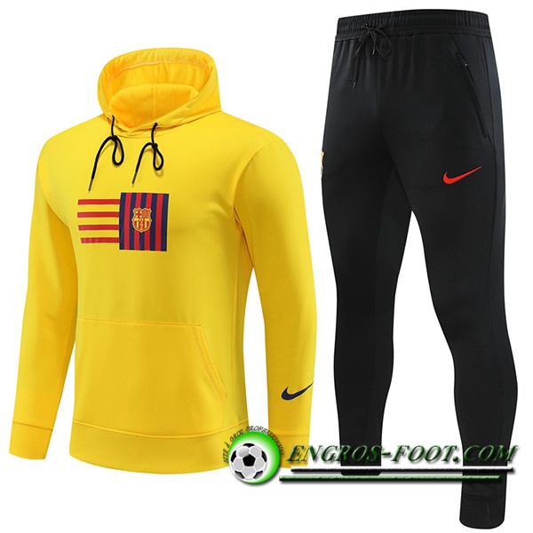 Ensemble Survetement Veste A Capuche FC Barcelone Jaune 2023/2024