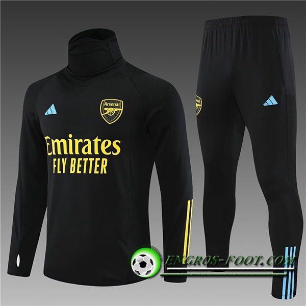 Ensemble Survetement de Foot Arsenal Enfant High Collar Noir 2023/2024