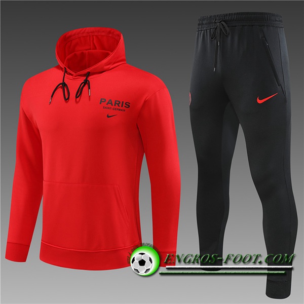 Ensemble Veste A Capuche Survetement de Foot PSG Enfant Rouge 2023/2024