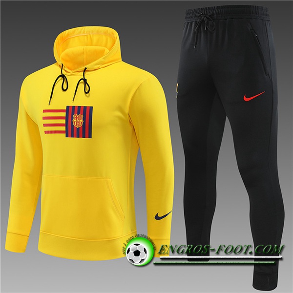 Ensemble Veste A Capuche Survetement de Foot FC Barcelone Enfant Jaune 2023/2024