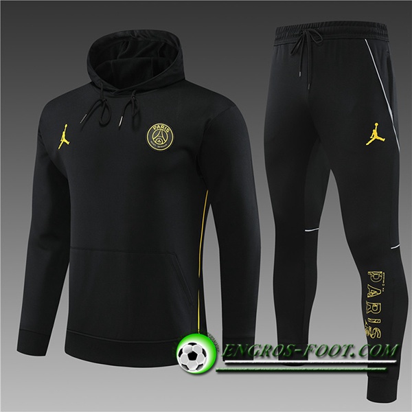 Ensemble Veste A Capuche Survetement de Foot Jordan PSG Enfant Noir 2023/2024