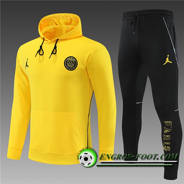 Ensemble Veste A Capuche Survetement de Foot Jordan PSG Enfant Jaune 2023/2024