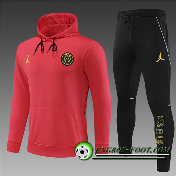 Ensemble Veste A Capuche Survetement de Foot Jordan PSG Enfant Rouge 2023/2024