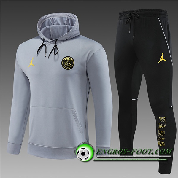 Ensemble Veste A Capuche Survetement de Foot Jordan PSG Enfant Gris 2023/2024