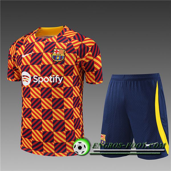 Ensemble Training T-Shirts + Shorts Barcelone Enfant Jaune 2023/2024