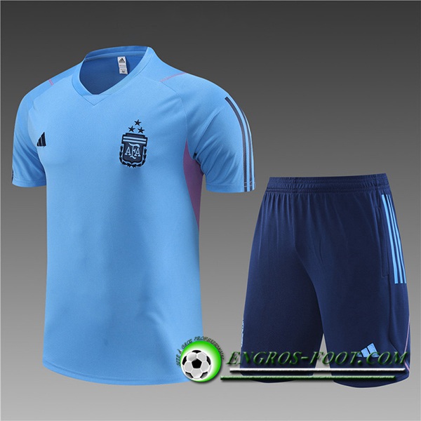 Ensemble Training T-Shirts + Shorts Argentine Enfant Bleu Clair 2023/2024