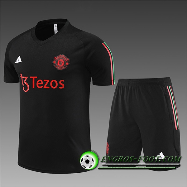 Ensemble Training T-Shirts + Shorts Manchester United Enfant Noir 2023/2024