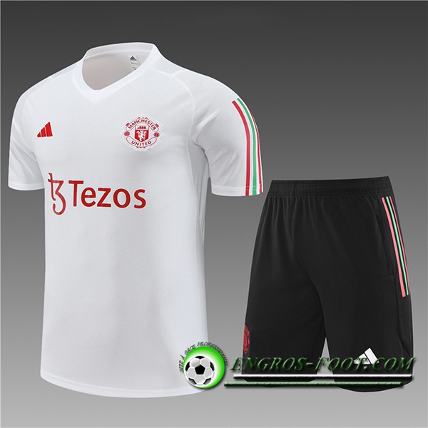 Ensemble Training T-Shirts + Shorts Manchester United Enfant Blanc 2023/2024