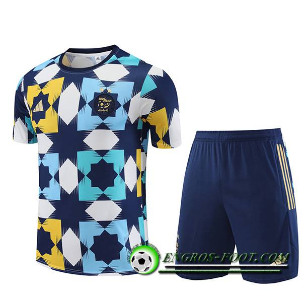 Ensemble Training T-Shirts + Shorts Algeria Blanc/Bleu/Jaune 2023/2024