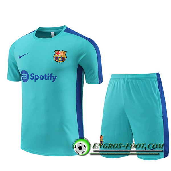 Ensemble Training T-Shirts + Shorts FC Barcelone Bleu Clair 2023/2024