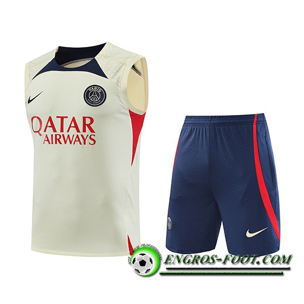 Ensemble Training Debardeur + Shorts PSG Jaune 2023/2024 -02