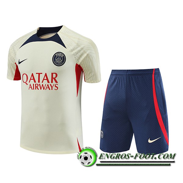 Ensemble Training T-Shirts + Shorts PSG Jaune 2023/2024 -02