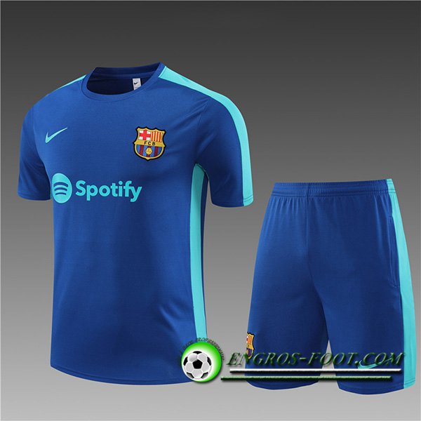 Ensemble Training T-Shirts + Shorts Barcelone Enfant Bleu 2023/2024