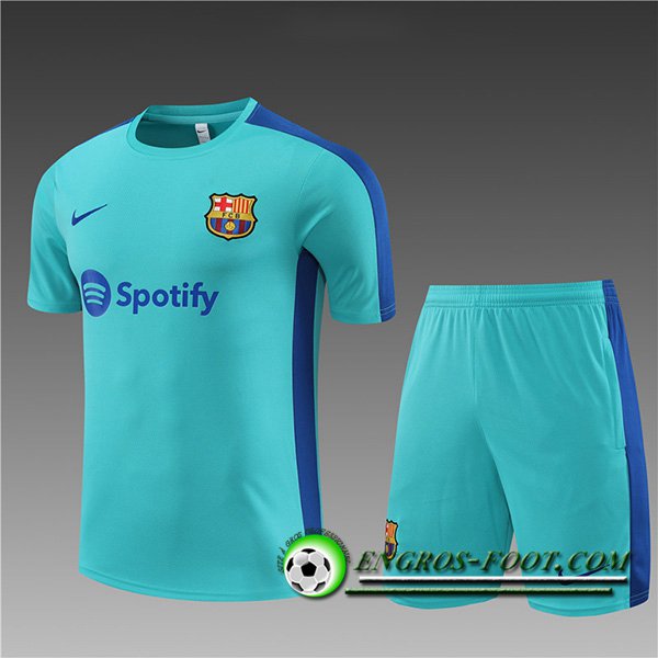 Ensemble Training T-Shirts + Shorts Barcelone Enfant Bleu Clair 2023/2024