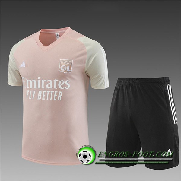 Ensemble Training T-Shirts + Shorts Lyon Enfant Rose 2023/2024