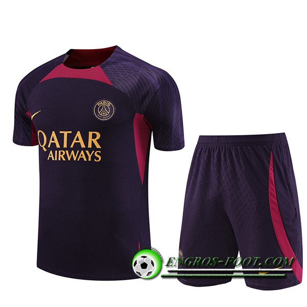 Ensemble Training T-Shirts + Shorts PSG Bleu/Pourpre 2023/2024