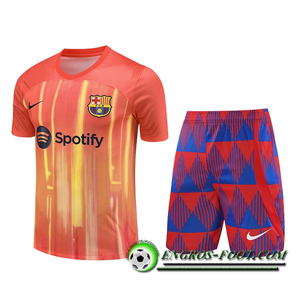 Ensemble Training T-Shirts + Shorts FC Barcelone Orange 2023/2024