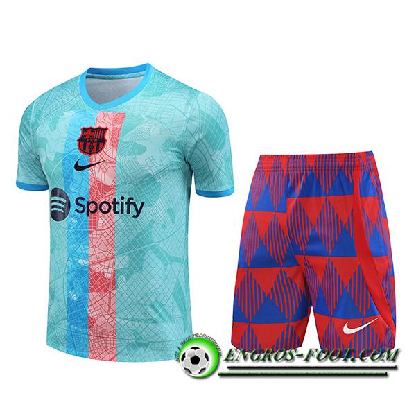 Ensemble Training T-Shirts + Shorts FC Barcelone Bleu Clair 2023/2024 -02