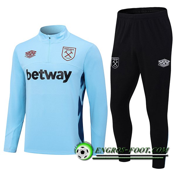 Ensemble Survetement de Foot West Ham Bleu Clair 2023/2024