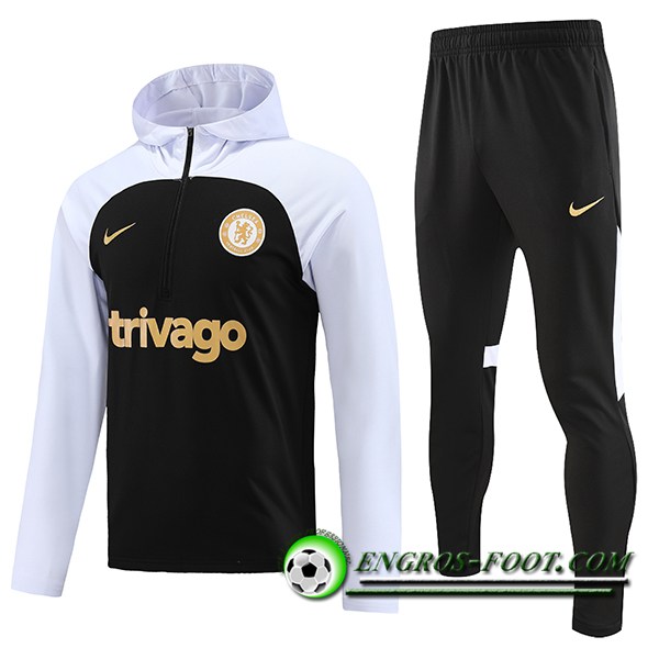 Ensemble Survetement Veste A Capuche FC Chelsea Noir/Blanc 2023/2024