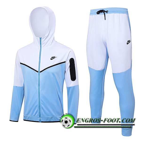 Ensemble Survetement Veste A Capuche Coupe-Vent Nike Bleu/Blanc 2023/2024