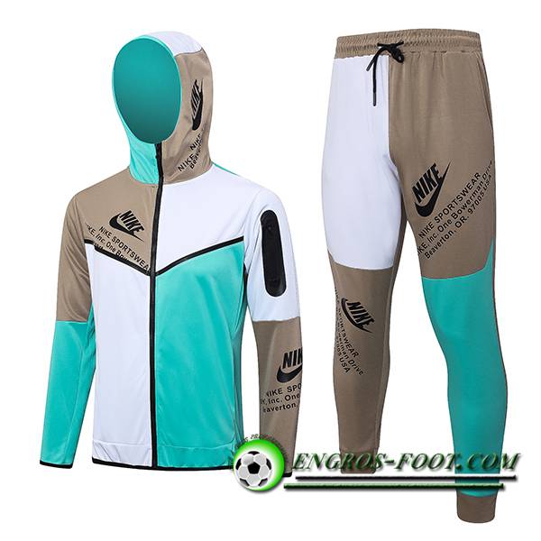 Ensemble Survetement Veste A Capuche Coupe-Vent Nike Vert/Blanc 2023/2024