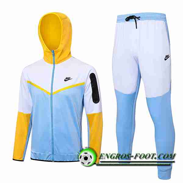 Ensemble Survetement Veste A Capuche Coupe-Vent Nike Bleu/Blanc/Jaune 2023/2024