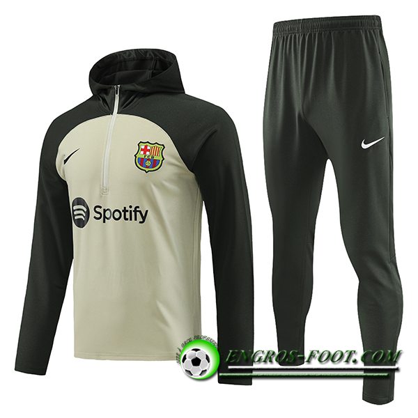 Ensemble Survetement Veste A Capuche FC Barcelone Brune/Vert 2023/2024