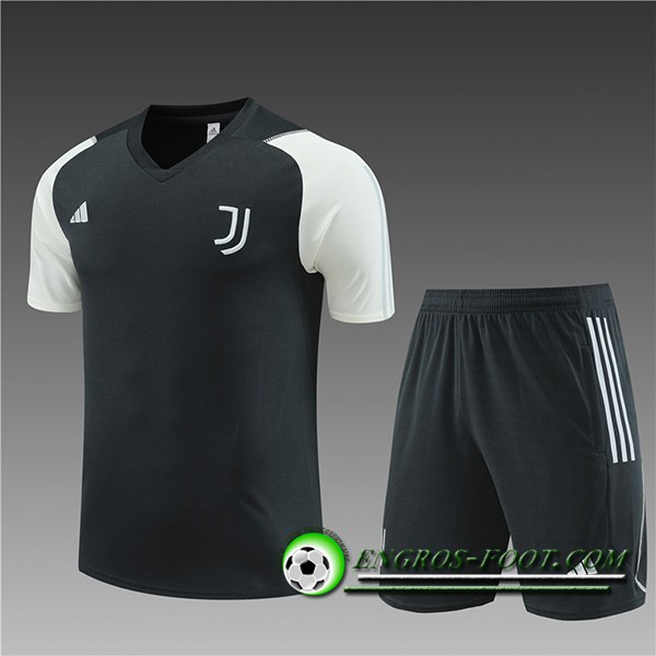 Ensemble Training T-Shirts + Shorts Juventus Enfant Gris Fonc