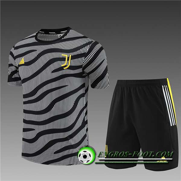 Ensemble Training T-Shirts + Shorts Juventus Enfant Gris/Noir 2023/2024
