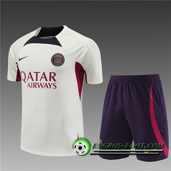 Ensemble Training T-Shirts + Shorts PSG Enfant Blanc 2023/2024 -02