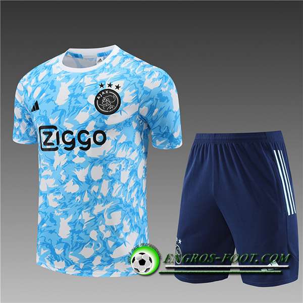 Ensemble Training T-Shirts + Shorts Ajax Enfant Bleu Clair 2023/2024