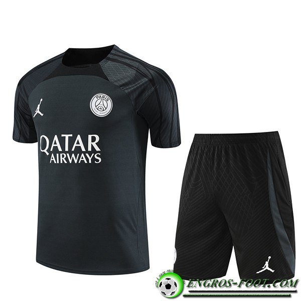 Ensemble Training T-Shirts + Shorts Jordan PSG Gris Foncé 2023/2024