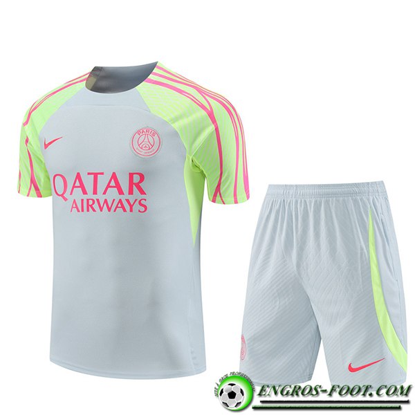 Ensemble Training T-Shirts + Shorts PSG Gris Clair 2023/2024