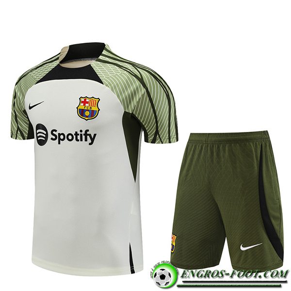 Ensemble Training T-Shirts + Shorts FC Barcelone Blanc/Vert 2023/2024