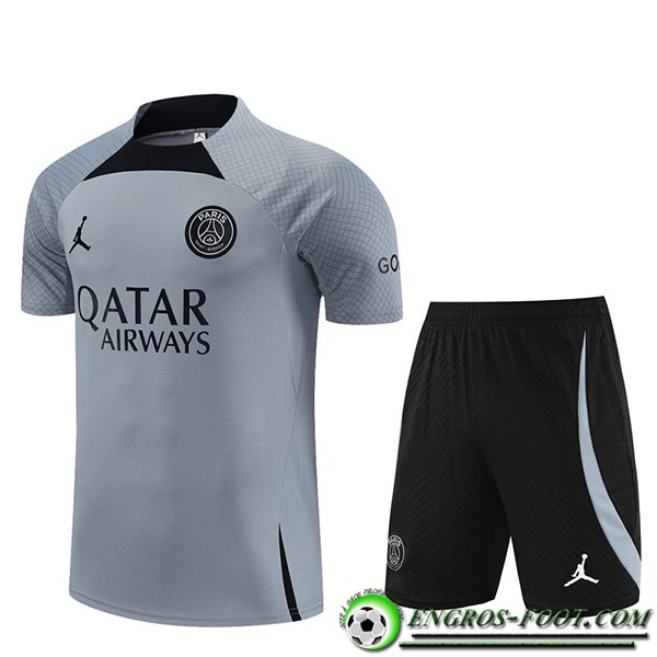 Ensemble Training T-Shirts + Shorts Jordan PSG Gris Clair 2023/2024