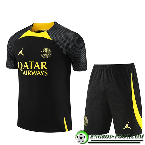 Ensemble Training T-Shirts + Shorts Jordan PSG Noir/Jaune 2023/2024